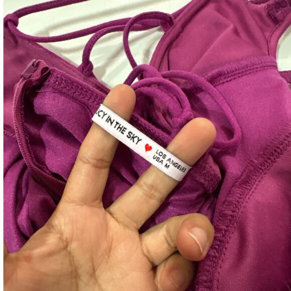 Lucy in the Sky Womens Medium Suede Draped Lace Maxi Dress Magenta Party Club - Picture 10 of 13